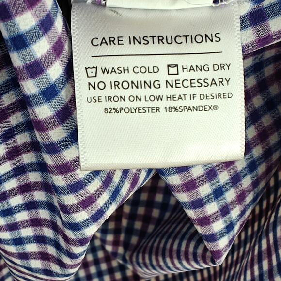 Mizzen+Main Leeward Performance Trim Fit Button Up Shirt XL Blue Purple Gingham - Picture 5 of 6